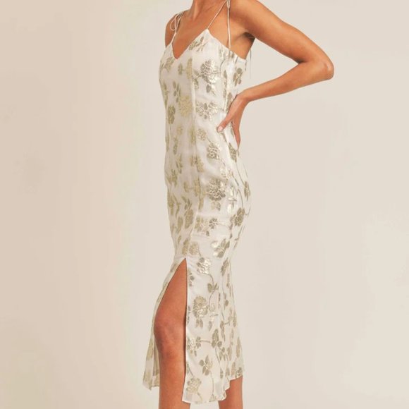 SAGE THE LABEL AFTERGLOW LUREX MIDI SLIP DRESS in Champagne - Picture 3 of 7